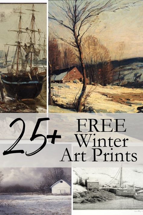 free prints for winter Free Vintage Art, Free Downloadable Prints, Vintage Landscapes, Free Printable Artwork, Winter Printables, Printable Vintage Art, Free Vintage Printables, Free Printable Wall Art, Winter Wall Art