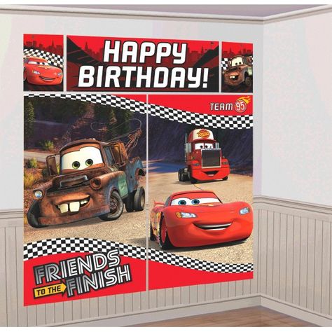 Disney Cars Party Supplies: Formula Racer Scene Setter Party Supplies Canada - Open A Party Party Wall Backdrop, Disney Cars Party, Cars Lightning Mcqueen, Scene Setters, Car Themed Parties, Car Birthday Theme, Cars Party, Party Wall, Cars Birthday Parties