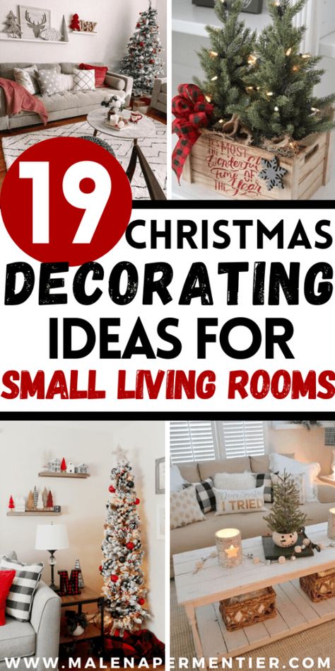 How To Decorate A Small Living Room for Christmas (19 Budget-Friendly Ideas) Decorate A Small Living Room, Small Christmas Decor, Living Room For Christmas, Christmas Decorations Apartment, Coffee Table Centerpieces, Cozy Christmas Decor, Christmas Apartment, Creative Christmas Trees, Simple Christmas Decor