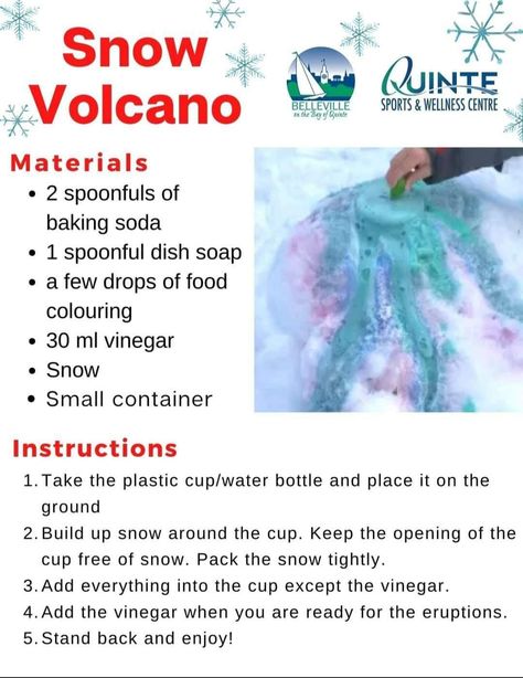 Snow Volcano, Volcano Experiment, March Break, Winter Activities Preschool, Christmas Science, Snow Activities, Wellness Centre, Winter Activities For Kids, Snow Much Fun