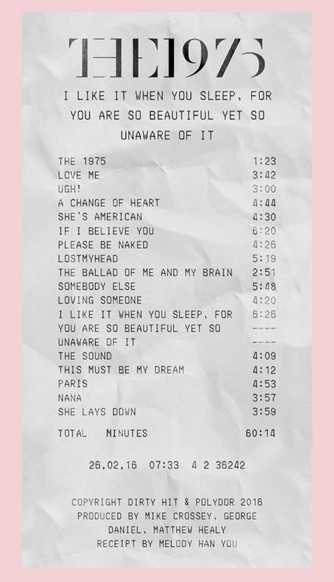 The 1975 Album, This Must Be My Dream, Album Receipt, You Are So Beautiful, Online Relationship, Film Posters Minimalist, When You Sleep, Artist Album, Picture Collage Wall