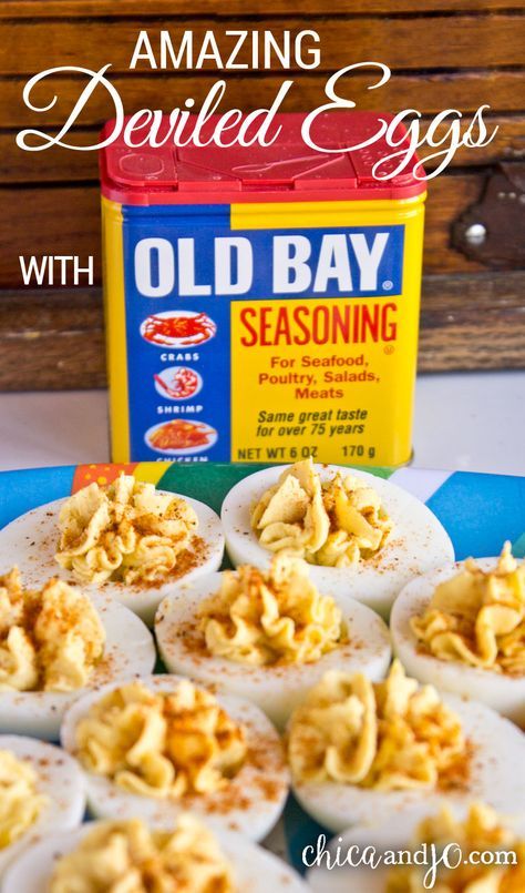 Old Bay deviled eggs recipe | Chica and Jo Old Bay Deviled Eggs Recipe, Old Bay Egg Salad, Old Bay Deviled Eggs, Old Bay Recipes Dinners, Old Bay Recipes, Devil Eggs Recipe, Crab Deviled Eggs, Crab Deviled Eggs Recipe, Angel Eggs