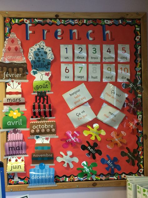 #display #ks2 #french                                                                                                                                                                                 Mehr French Classroom Display, Poster Ideas For School Projects, French Club Ideas, Ideas For School Projects, Classroom Decor Bulletin Boards, Poster Ideas For School, French Bulletin Boards, Year 4 Classroom, French Classroom Decor