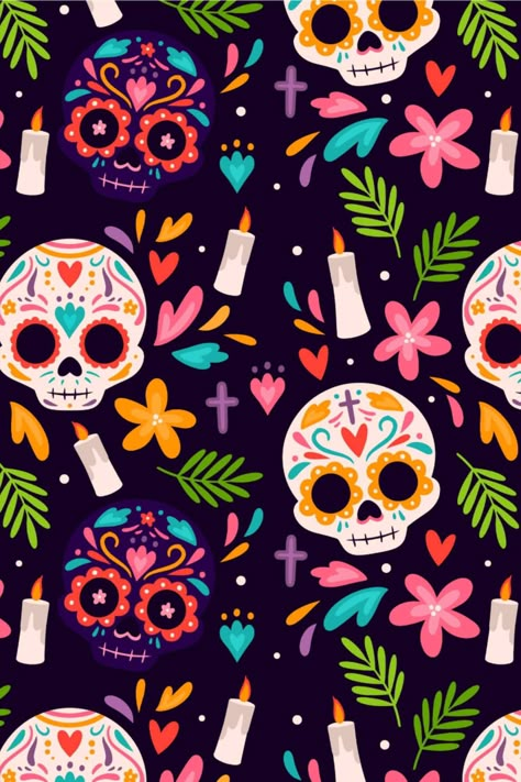 140 best free graphics about day of the dead patterns on Freepik. Download them at freepik.com! #freepik #patterns #dayofthedead #vector Day Of The Dead Wallpaper Iphone, Day Of The Dead Color Palette, Day Of The Dead Background, Mexican Pattern Design, Day Of The Dead Wallpaper, Day Of The Dead Illustration, Mexico Pattern, Day Of The Dead Party, Mexican Pattern