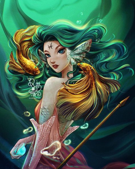 Pisces Warrior, Roy The Art, Warrior Paint, Pisces Girl, Astrology Art, Zodiac Art, Pisces Zodiac, A Mermaid, Digital Art Girl