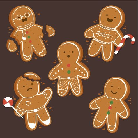 Hand drawn gingerbread man cookie collection Cookies Aesthetic Drawing, Gingerbread Cookies Drawing, Gingerbread Cookies Aesthetic, Ginger Man Cookies, Cookies Drawing, Gingerbread Man Drawing, Cookie Drawing, Cookie Vector, Man Illustration