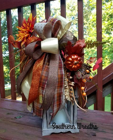 Check out this item in my Etsy shop https://www.etsy.com/listing/558200961/fall-lantern-swag-with-pumpkinfall Sunflower Lantern, Fall Lantern Decor, Lantern Toppers, Diy Swag, Artificial Arrangements, Fall Berries, Fall Lanterns, Lantern Swags, Fall Lantern