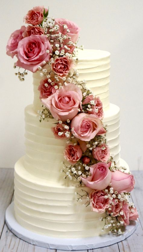 Flower Cake 2 Tier, 3 Tier Flower Cake, 2 Tier Flower Cake, Roses On Cake, 3tier Cake, Pink Floral Cake, Pink Flower Cake, Pink Princess Cakes, Wedding Cake Pink