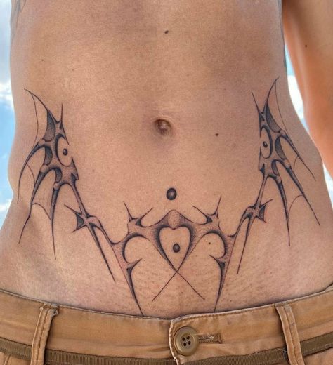 Abdomen Tattoo, Lower Stomach Tattoos, Tattoo Ideas Males, Tramp Stamp Tattoos, Waist Tattoos, Torso Tattoos, Grunge Tattoo, Sigil Tattoo, Muster Tattoos