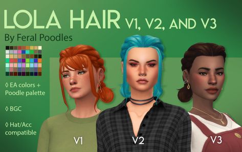 feralpoodles sims 4 maxis match custom content Ts4 Maxis Match Cc, Lola Hair, Aurora Hair, Medusa Hair, Olive Hair, Maxis Match Cc, Sims 4 Challenges, Double Buns, Full Bangs