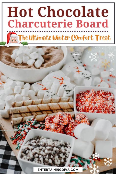 Hot Chocolate Charcuterie Board: The Ultimate Winter Comfort Treat. | Christmas Recipes Jello Shots Christmas, Recipes For A Crowd Dinner, Hot Chocolate Charcuterie Board, Hot Chocolate Charcuterie, Dinner Recipes Party, Chocolate Charcuterie Board, Charcuterie Board Recipes, Chocolate Charcuterie, Charcuterie Board Christmas