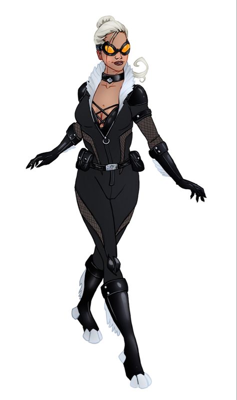 Black Cat Comics Style Full Redesign- For her, to seperate her look from Catwoman a bit I wanted to push her into a bit more anime/stylized of a cat suit. Functional and stylish! Black Cat Marvel Redesign, Black Cat Marvel Suit, Cat Woman Redesign, Black Cat Suit Design, Cat Superhero Character Design, Catwoman Redesign, Black Cat Redesign, Black Cat Marvel Costume, Miraculous Redesign