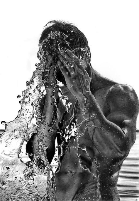 splash_by_paul_shanghai Pencil Drawing Tutorials, Realistic Pencil Drawings, Cool Pencil Drawings, Art Of Man, Bristol Board, Men Photography, Male Photography, Shooting Photo, Photography Poses For Men