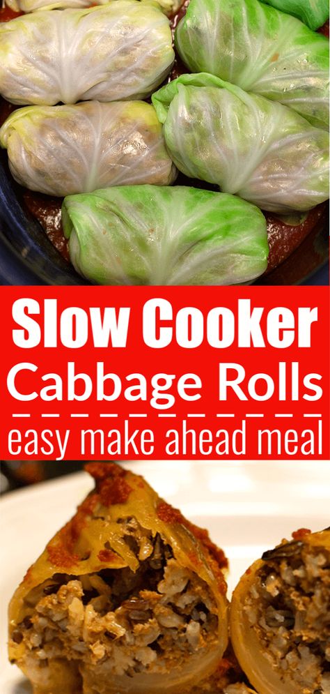 Stuffed Slow Cooker Cabbage Rolls Make Ahead Meal | Mainly Homemade Crockpot Stuffed Cabbage Rolls, Halupki Recipe Cabbage Roll, Slow Cooker Cabbage, Slow Cooker Cabbage Rolls, Stuffed Cabbage Rolls, Cabbage Roll, Cabbage Rolls Recipe, Slow Cooker Meatballs, Stuffed Cabbage