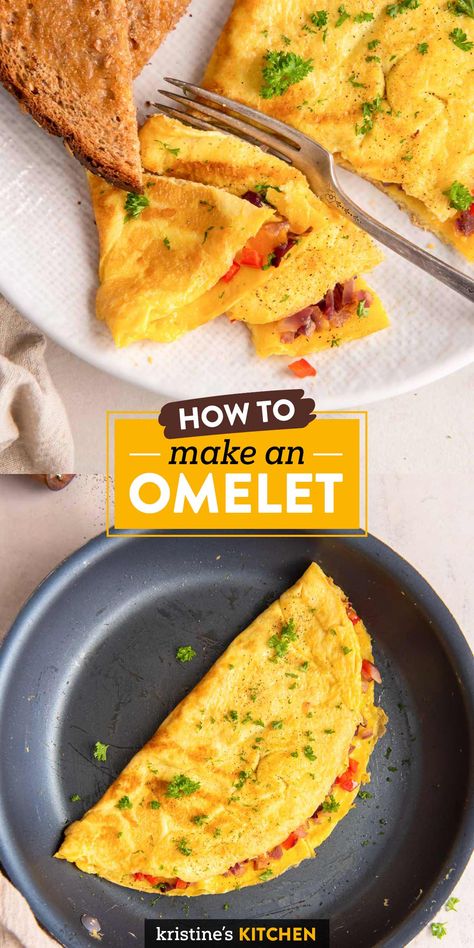 How to make a perfect omelet! This easy omelette recipe includes lots of filling ideas. Make a healthy veggie omelet, ham and cheese, and more! Ham Omelette Recipes, How To Make An Omelette, Omlet Recipes Easy, Easy Omelette Recipe, Ham Omelette, Easy Omelette, Easy Omelet, Ham And Cheese Omelette, Egg Bakes