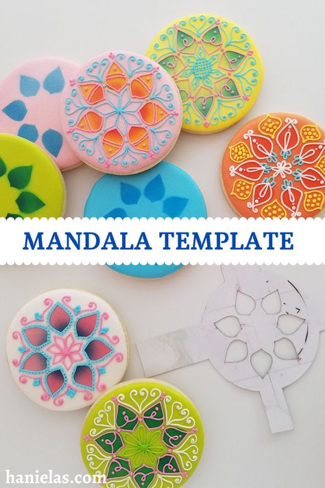 Mandala Cookie Decorating, Mandala Cookies Royal Icing, Diwali Sugar Cookies, Mandala Cookies, Cookie Doodle, Diwali Cookies, Cookie Template, Henna Cake, Shakedown Street