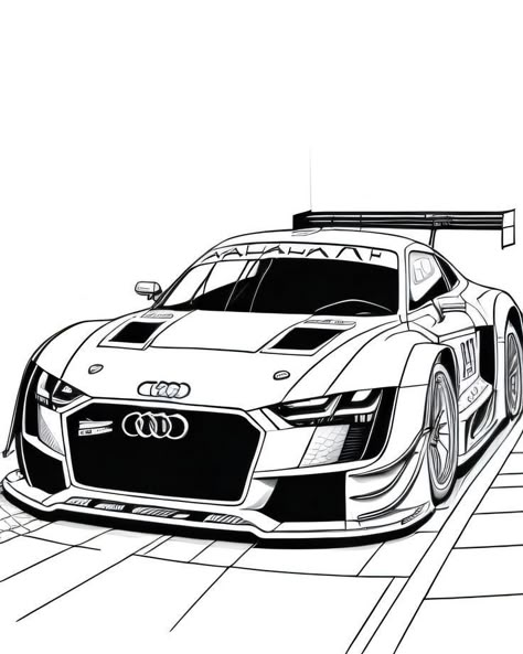 Black And White Car Drawing, Audi R8 Drawing, Audi Drawing, Audi Tattoo, Race Car Drawing, Car Drawing Sketches, Car Black And White, Black And White Car, Car Drawing Easy