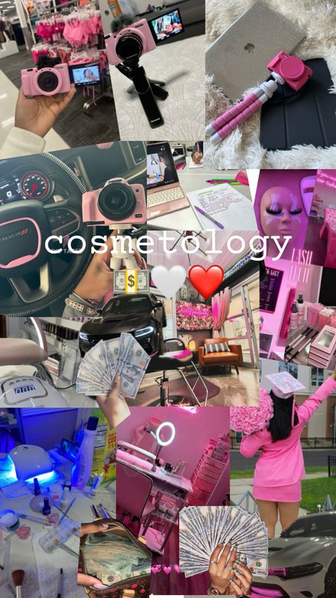 Cosmetology School Wallpaper, Beautician Wallpaper, Vision Board Pictures Esthetician, Cosmatolagist School, Cosmetology Student Instagram Bio, Cosmetology Salon Ideas, Cosmetology Student Aesthetic, Cosmotology Pictures School, Hairstylist Vision Board Ideas