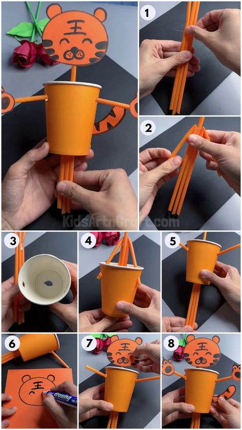 Recycled Paper Cup Tiger Craft Tutorial For Kids Check more at https://www.kidsartncraft.com/paper-cup-tiger-craft-tutorial/ Tiger Craft, Kindergarten Art Crafts, Straw Crafts, Tiger Crafts, Cup Crafts, Best Out Of Waste, Cup Art, Kindergarten Art, Art N Craft