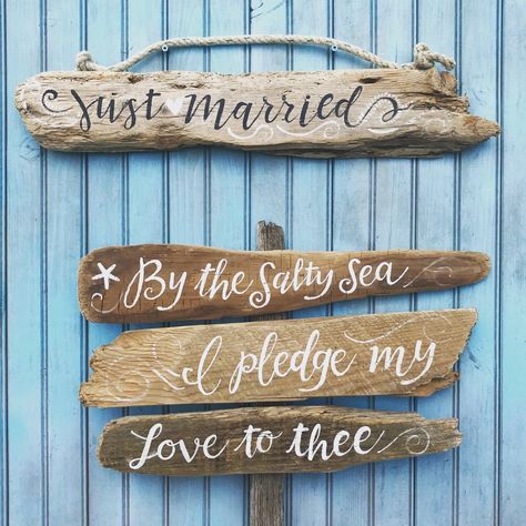 Custom Hand Painted Driftwood Wedding Sign with Rope Hanger | Etsy Driftwood Wedding, Starfish Colors, Beach Wedding Signs, Sea Sign, Driftwood Signs, Driftwood Art Diy, Painted Driftwood, Beautiful Beach Wedding, Memorial Signs