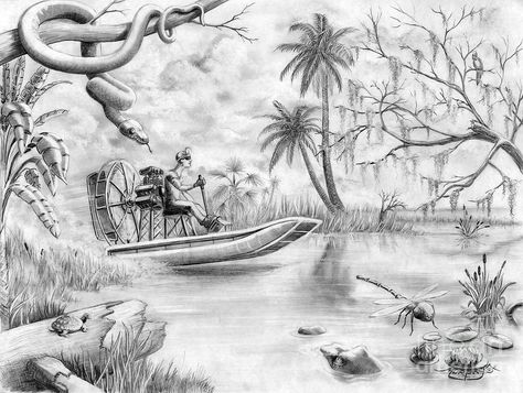 Everglades Tattoo, Swamp Tattoo, Florida Drawing, Florida Swamp, Drawing Ideas Easy, Everglades Florida, Everglades National Park, Drawing Easy, Drawing Artist