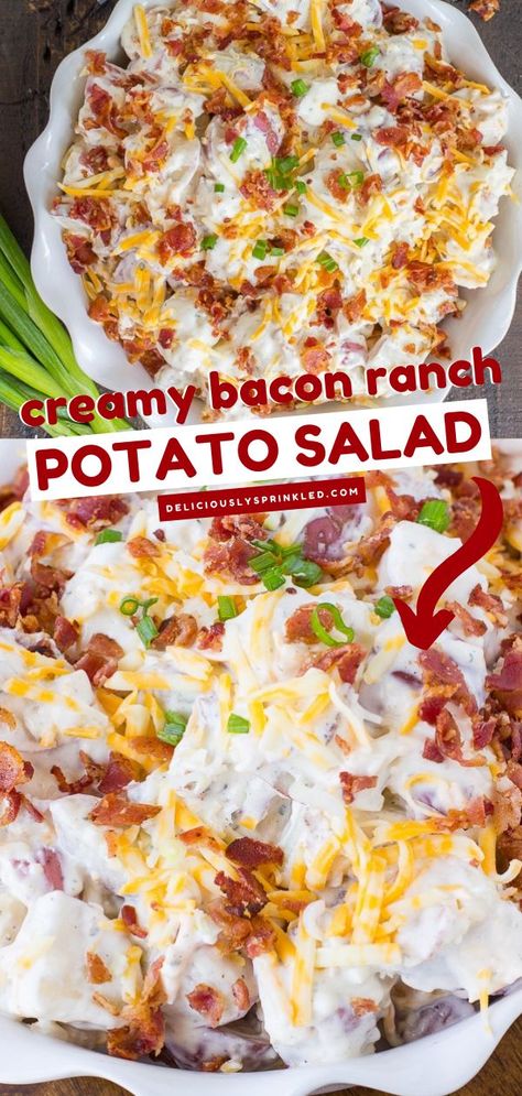 Bacon Ranch Potato Salad, Potluck Side Dishes, Cookout Dishes, Cookout Side Dishes, Ranch Potato Salad, Bbq Salads, Picnic Side Dishes, Brown Hairstyles, Bacon Ranch Potatoes