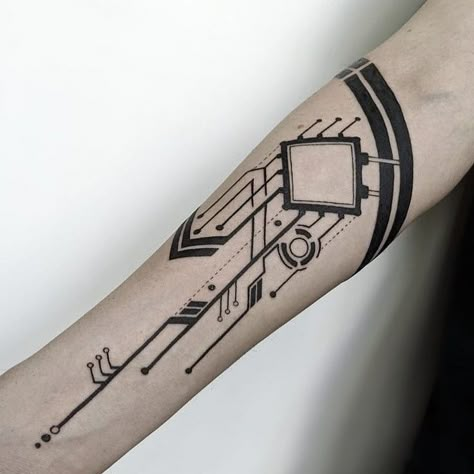 Computer Tattoo, Circuit Tattoo, Electronic Tattoo, Geometric Tattoo Sleeve Designs, Tech Tattoo, Cyberpunk Tattoo, Style Cyberpunk, Arm Band Tattoo, Incredible Tattoos