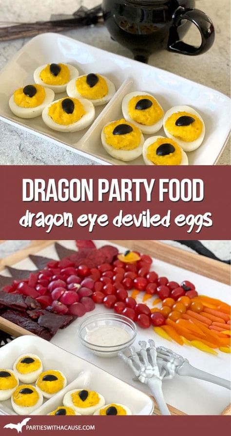 Dragon Appetizers, Fantasy Party Food Ideas, Dragon Eggs Deviled Eggs, Fantasy Draft Party Food, Fantasy Themed Snacks, 7 Deadly Sins Dinner Party, Dragon Deviled Eggs, Dragon Themed Appetizers, Dnd Appetizers