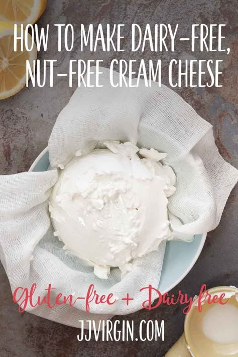 This simple recipe for homemade Paleo cream cheese is nut-free, dairy-free, soy-free and SUPER tasty! So good, you could just eat it with a spoon! Get this dairy free, gluten free recipe now...... Paleo Cream Cheese, Homemade Cream Cheese Recipe, Dairy Free Bread, Dairy Free Cream Cheese, Desserts Cookies, Vegan Cheese Recipes, Dairy Free Snacks, Dairy Free Breakfasts, Dairy Free Cheese