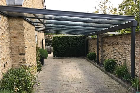 Side House Car Port Ideas, Cool Carport Ideas, Car Pergola Ideas, Carport Extension From Garage, Car Garage Ideas Outdoor, Driveway Cover Car Ports, Carport Porch Ideas, Car Overhang, Car Port Ideas Front Of House