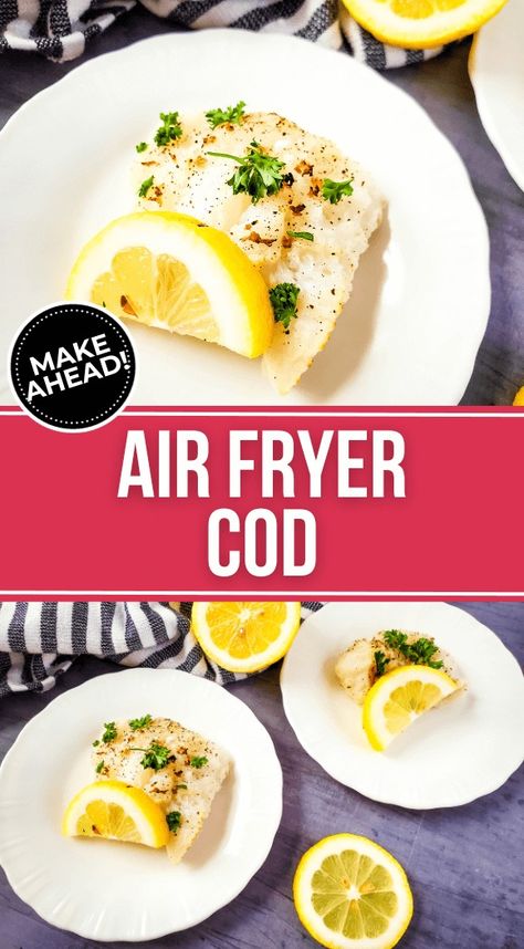 This lightly seasoned air fryer cod recipe is flavored with garlic, lemon, and herbs. Tender and savory, this is the perfect easy dinner for your next fish fry. Lemon Butter Cod, Air Fryer Cod Recipe, Air Fryer Cod, Fried Cod Fish, Butter Cod, Roasted Garlic Aioli, Fried Cod, Cod Recipe, Air Fryer Fish