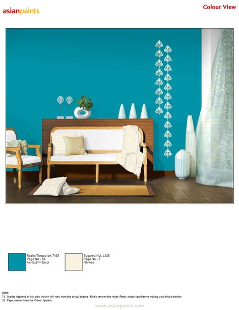 Royal see blue background with cream shades and matching curtains looks perfect Asian Paints Colour Shades, Wall Paint Colour Combination, Asian Paints Royale, Room Paint Designs, Asian Paints Colours, Exterior Color Combinations, Interior Wall Colors, Room Color Combination, Wall Color Combination