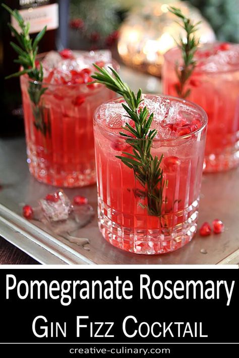 Pretty Holiday Cocktails, Christmas Gin Fizz, Pomegranate Rosemary Cocktail, Holiday Gin And Tonic, Christmas Cocktail With Gin, Festive Gin Cocktails, Pomegranate Gin Fizz, Gin Cocktails Christmas, Christmas Gin Cocktails Recipes