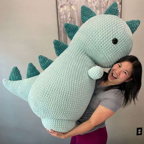 Why did you make Mega-Dino? After going viral for making jumbo dinosaurs, I got TONS of folks jokingly asking if I could make it bigger, as well as serious emails asking if I would take a custom order to make a human-sized dinosaur. I always said no, citing how difficult it would be and chalking it up to something that Crochet Giant Plushies Pattern Free, Large Crochet Amigurumi, Crocheted Dinosaur Pattern Free, Free Jumbo Crochet Patterns, Crochet Large Amigurumi Free Patterns, Jumbo Amigurumi Free Pattern, Large Amigurumi Pattern Free, Giant Amigurumi Free Pattern, Giant Crochet Plushies Pattern Free