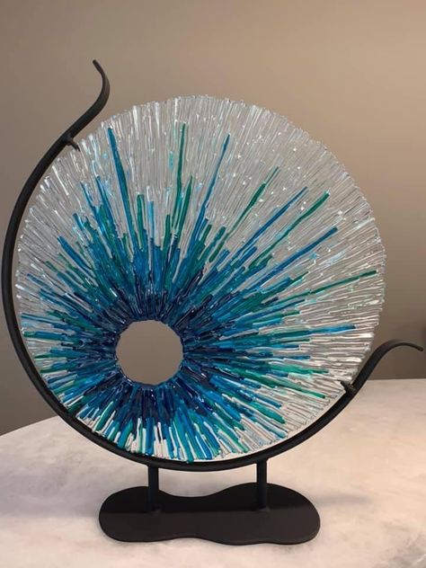 Contemporary Fused Glass Art, Glass Fusion, Fused Glass Stands, Glasfusing Ideas, Fused Glass Art Ideas, Glass Fusing, Fused Glass Bird Bath, Glass Fusion Landscapes, Fused Glass Art Seascape