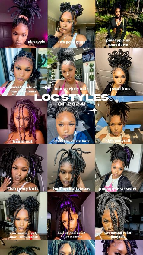 #locstyles #thicklocs #dyedlocs Locs Colors For Women, Different Size Starter Locs, Locs Hairstyles For Older Women, White And Black Locs, Loc Styles For Photoshoot, Loc Roller Set, Easy Dread Styles Women, Loc Style Inspo Black Women, Locs Shoulder Length