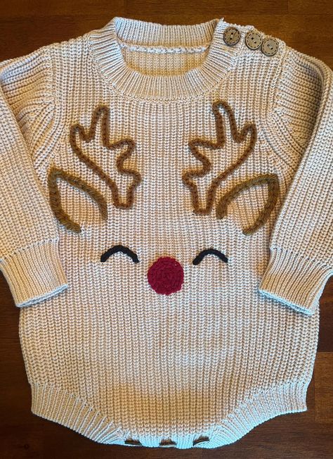 Bubble Sweater, Baby Christmas Sweater, Christmas Onesies, Christmas Rudolph, Sweater Romper, Cute Christmas Sweater, Kids Christmas Sweaters, Crochet Baby Sweater, Christmas Onesie