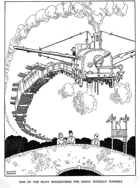 Heath Robinson, Train Drawing, Fairy Tale Illustration, Train Pictures, Thomas And Friends, Comic Illustration, Vintage Artwork, Children's Book Illustration, Print Pictures