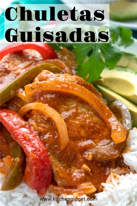 Fast Puerto Rican Recipes, Mexican Recipes With Pork Chops, Pork Puerto Rican Recipes, Chuletas Puerto Rican, Spanish Boneless Pork Chops, Puerto Rican Pork Stew, Pork Chop Recipes Puerto Rican, Milanesa Dinner Ideas, Puerto Rican Boneless Pork Chops