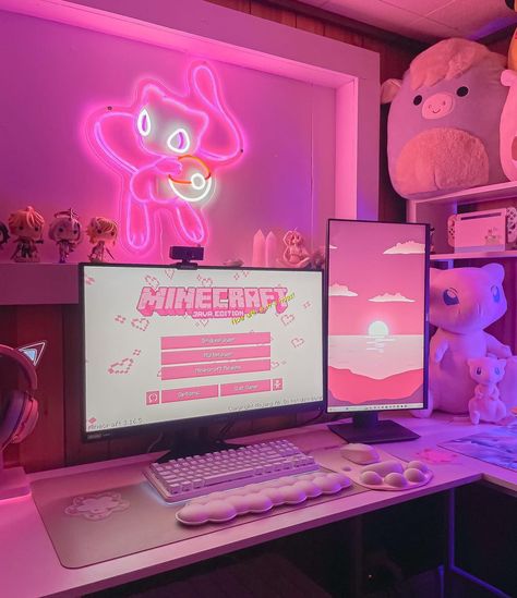 #pinkgamingsetup #pinkgaming  #cutegamingsetup #pinksetup #pinkaesthetic #kawaiisetup #kawaiistuff #kawaiigirl #kawaiigaming #minecraft #kawaiishop Twitch Desk Setup, Cute Pink Desk Setup, Pink Xbox Setup, Pink Gamer Bedroom, Pink Set Up Gaming, Pink Streaming Setup, Gaming Room Setup Pink, Gaming Aesthetic Girl, Pink Setup Gamer