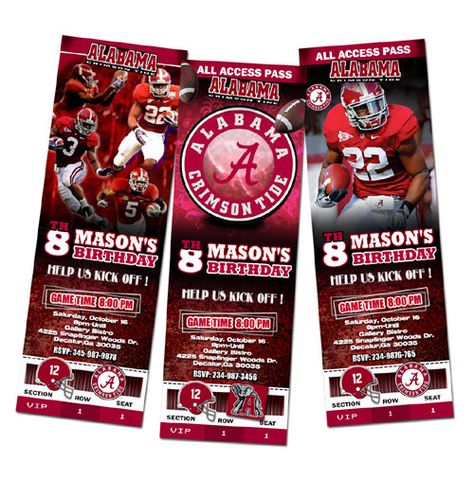 Alabama Birthday Party Invitations Ticket football nfl by mimisal