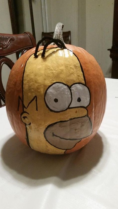 Homer Simpson Pumpkin I painted Homer Simpson Pumpkin, Pumpkin Painting Ideas Funny, Beer Design Ideas, Grandpa Simpson, Pumpkin Designs Painted, Pumpkins Painting, Decorated Pumpkins, Paint Pumpkins, Fest Ideas