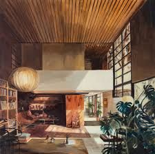 CHARLES & RAY EAMES HOUSE — Bea Sarrias — Artist Art Deco Houses, American Realism, Eames House, House Living Room, Charles Ray, Charles & Ray Eames, Charles Eames, Beautiful Painting, Ray Eames