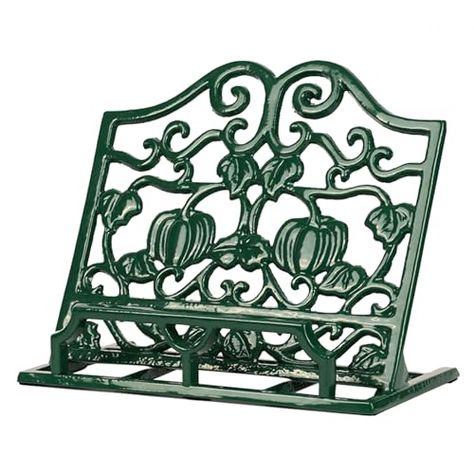 MINLUFUL Vintage Cookbook Stand, Durable Wrought Cast Iron Recipe Book Holder for Kitchen Counter, Large Metal Cook Book Stand with Pumpkin Design, Green Recipe Book Holder, Recipe Book Holders, Cookbook Stand, Recipe Holder, Cookbook Holder, Cook Book Stand, Cast Iron Recipes, Rooster Decor, Book Holder