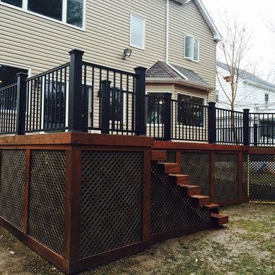 Skirting Ideas, Landscape Yard, Deck Skirting, Black Lattice, Laying Decking, Deck Pictures, Wooden Deck, Under Decks, Deck Projects