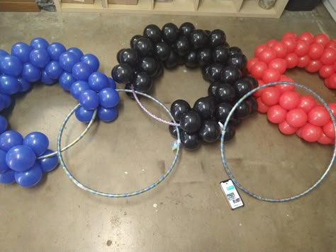 Olympic Balloon Decorations, Olympics Balloon Arch, Vbs Offering Contest Ideas, Olympic Parade Float Ideas, Olympics Decorations Ideas, Olympics Birthday Party For Kids, Olympic Balloon Arch, Olympic Centerpieces, Olympic Decorations Diy