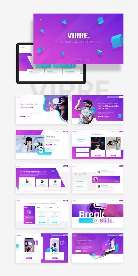 VR Technology PowerPoint Template Slides Layout, Presentation Template Design, Vr Technology, Free Ppt Template, Chart Infographic, Infographic Elements, Office Themes, Free Icon Packs, Custom Templates