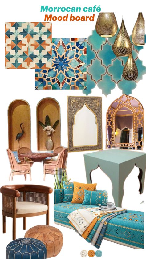 Morrocan style Moroccan Restaurant Design, Marakesh Decor Interiors, Morroco Interior Design, Islamic Mood Board, Moroccan Theme Decor, Marakesh Decor, Minimalistic Cafe, Morocco Restaurant, Moroccan Mood Board