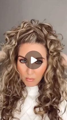 Easy Half Up Hairstyles For Curly Hair, Long Hair Half Up Hairstyles, Natural Curly Hair Half Up, Long Curly Hair Updos Half Up, Half Pony Bun Hairstyles, Updos For Permed Hair, Curly Half Updos For Long Hair, Haïr Style For Long Curly Hair, Naturally Curly Half Up