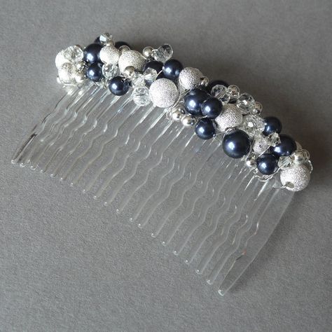 Navy Hair Combs  Dark Blue Bridesmaid by annakingjewellery on Etsy, �£20.00 Wedding Jewelry Ideas, Midnight Blue Wedding, Crochet Lamp, Navy Hair, Dark Blue Hair, Blue Wedding Inspiration, Blue Themed Wedding, Wedding Fascinators, Bridal Hair Flowers